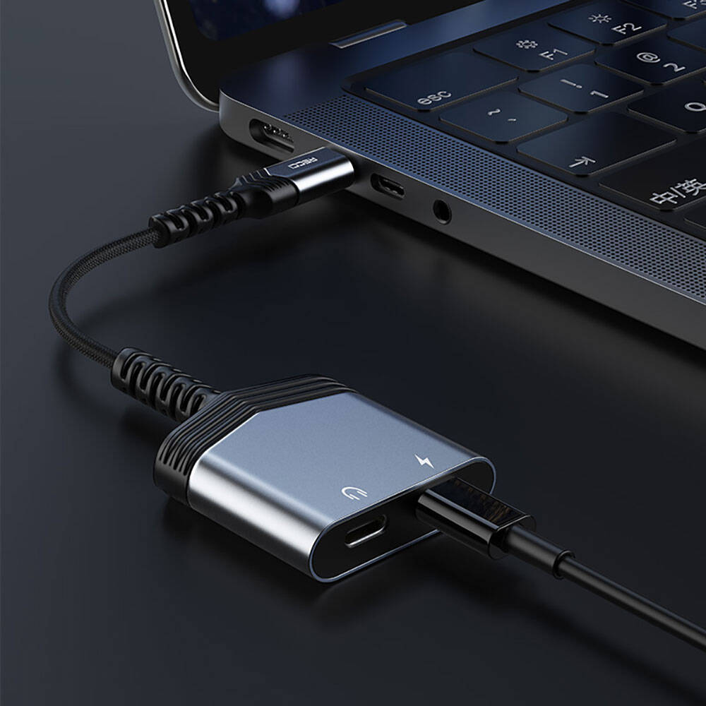 Recci RDS-A20 Type-C PD60W 2in1 Şarj ve Ses Adaptörü Gri