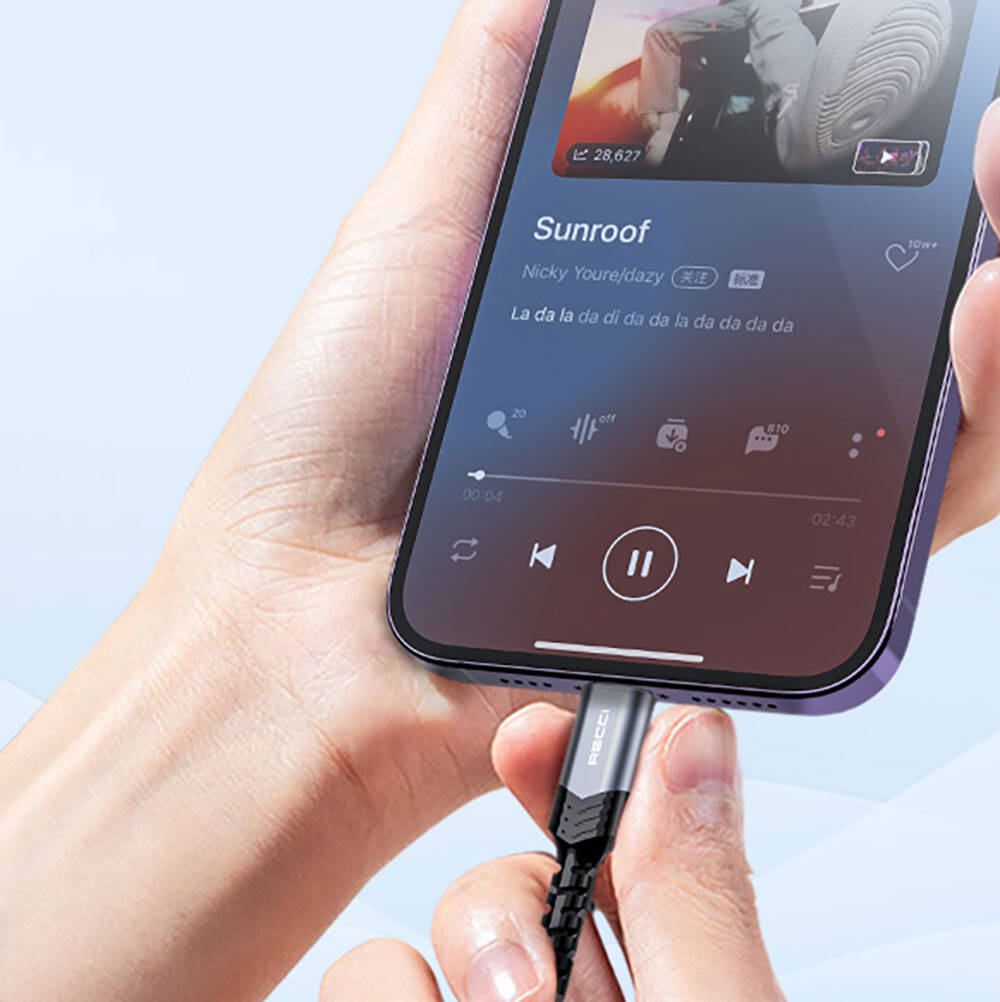 Recci RDS-A23 3.5mm to Lightning Audio Kablo Gri