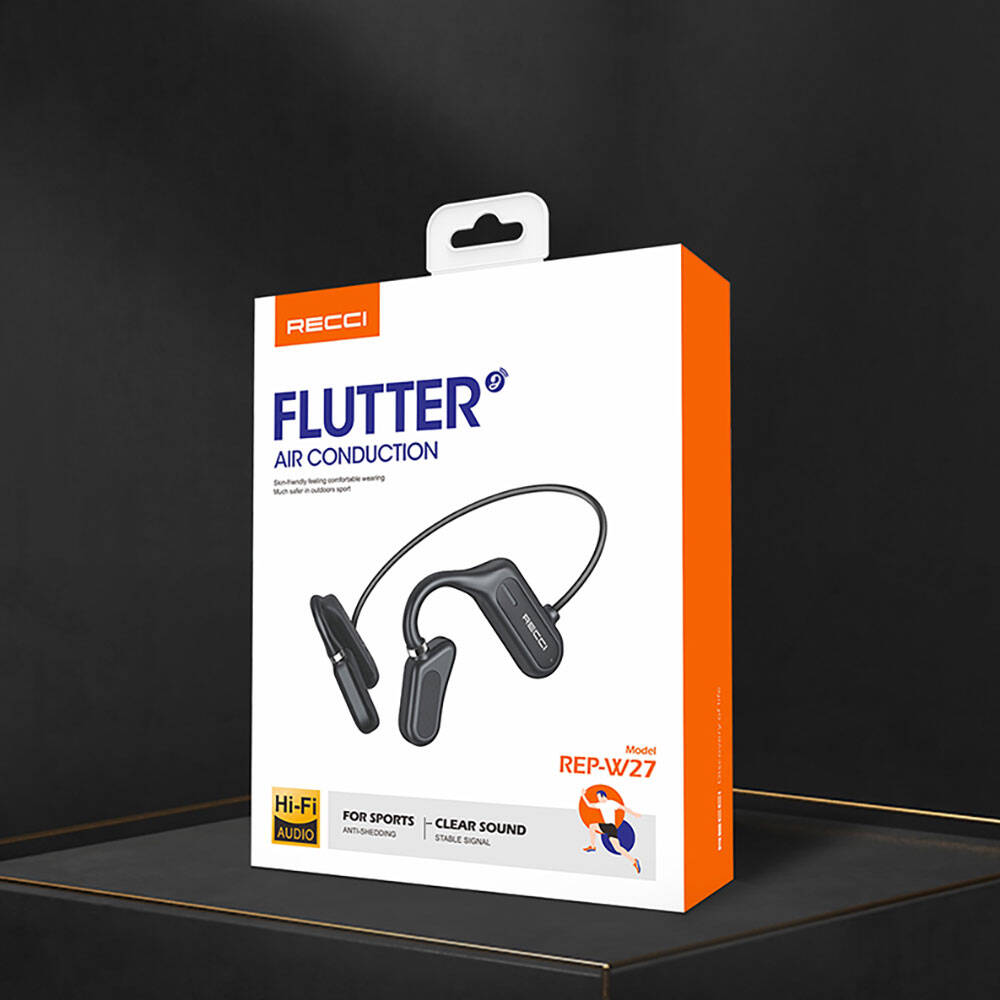 Recci REP-W27 Flutter Serisi Suya Dayanıklı Sporcu Bluetooth Kulaklık Siyah
