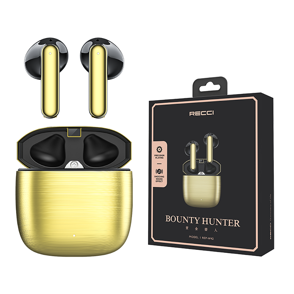Recci REP-W42 Bounty Hunter Serisi TWS Kulak İçi Bluetooth v5.2 Kulaklık Gold