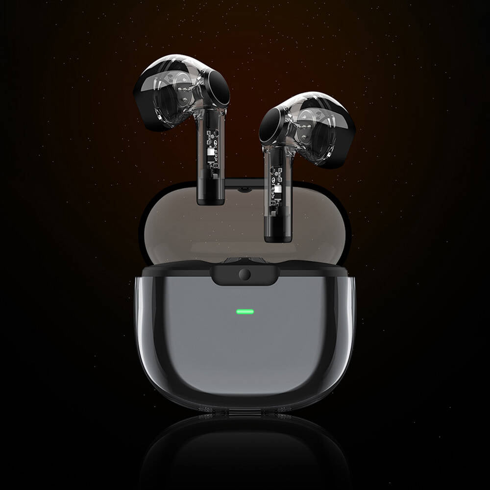 Recci REP-W50 Şeffaf Tasarım Hi-Fi Ses Kaliteli Bluetooth v5.3 Amber Serisi Kulak İçi Kulaklık Siyah