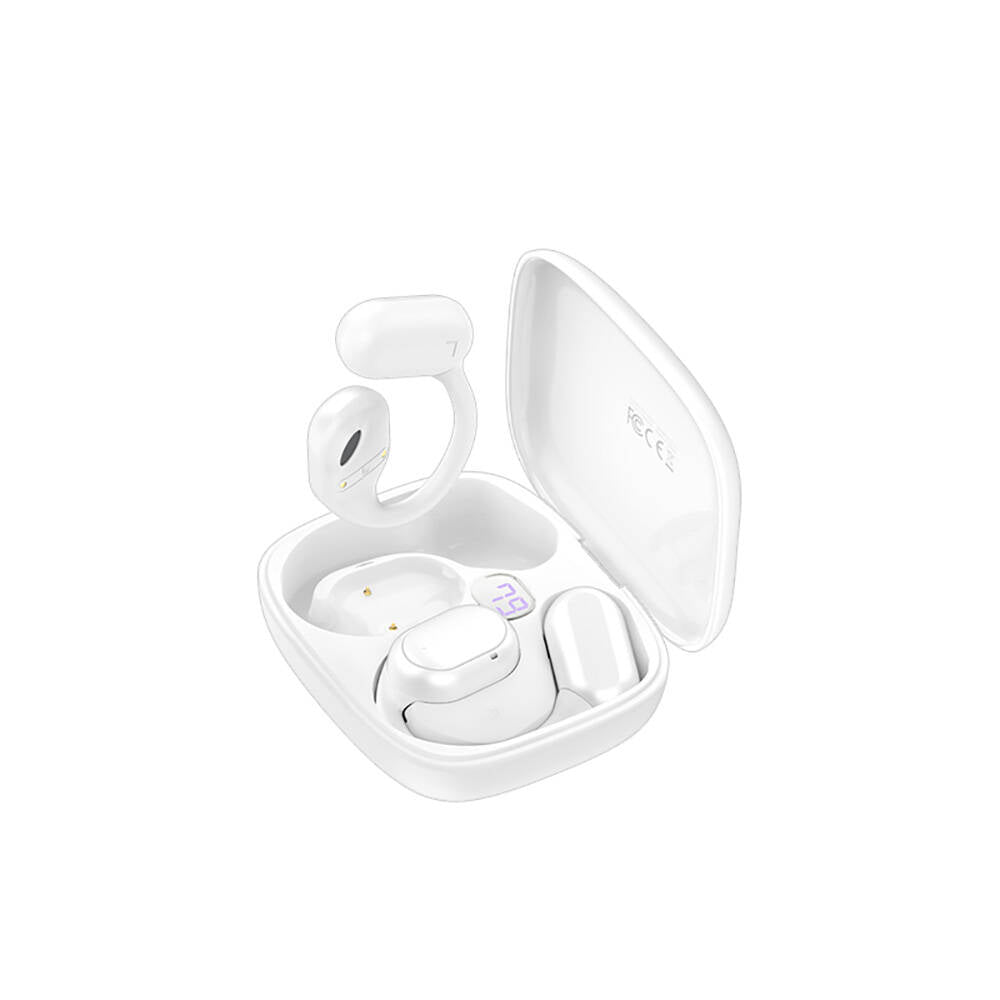 Recci REP-W76 OWS Wireless Hi-Fi Ses Kaliteli Dijital Led Göstergeli Bluetooth v5.3 Elegant Serisi Kulak İçi Kulaklık Beyaz