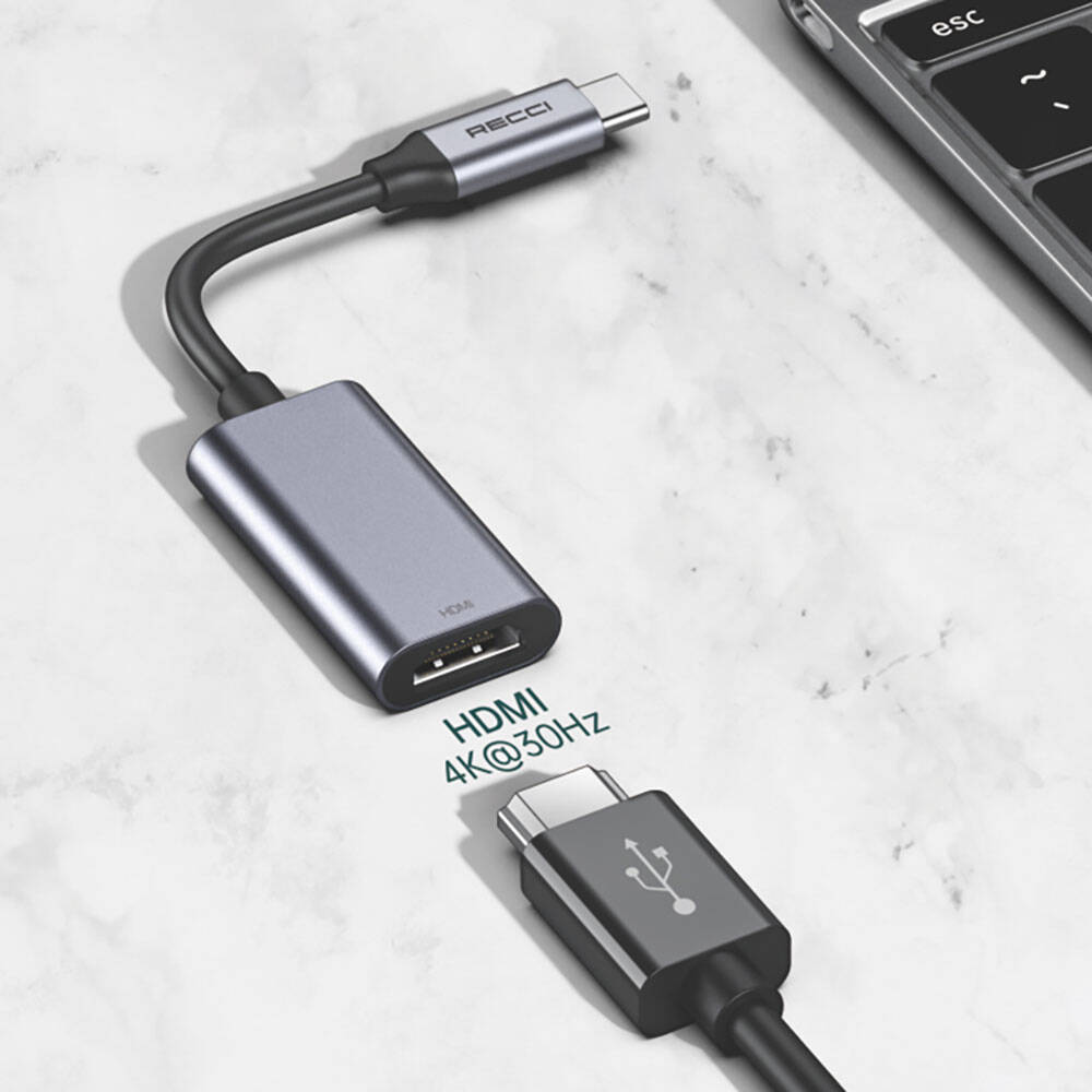 Recci RH11 HDMI to Type-C Dönüştürücü Kablo Gri
