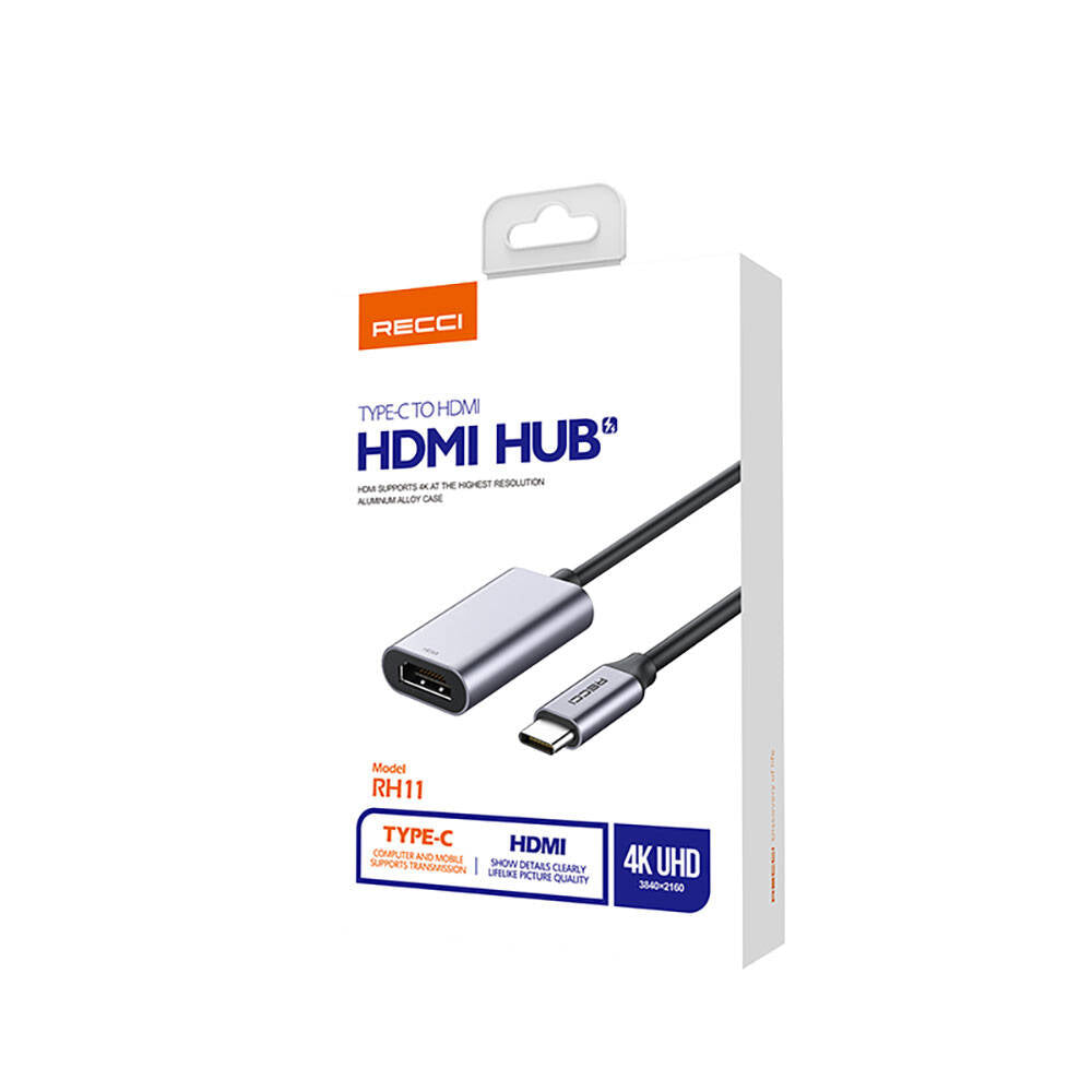 Recci RH11 HDMI to Type-C Dönüştürücü Kablo Gri