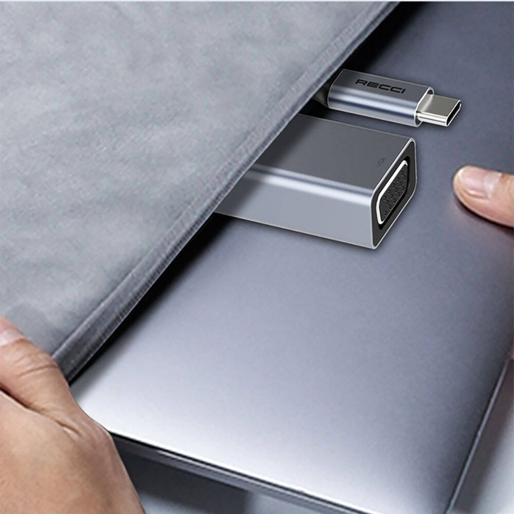 Recci RH12 VGA to Type-C Dönüştürücü Kablo Gri