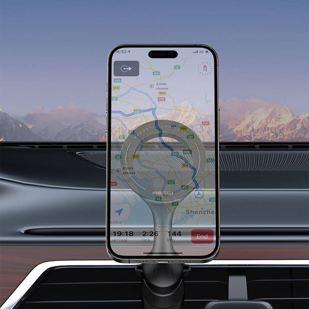 Recci RHO-C42 Magsafe Magnetik 360° Dönebilen Havalandırma Tasarım Araç Telefon Tutucu Siyah