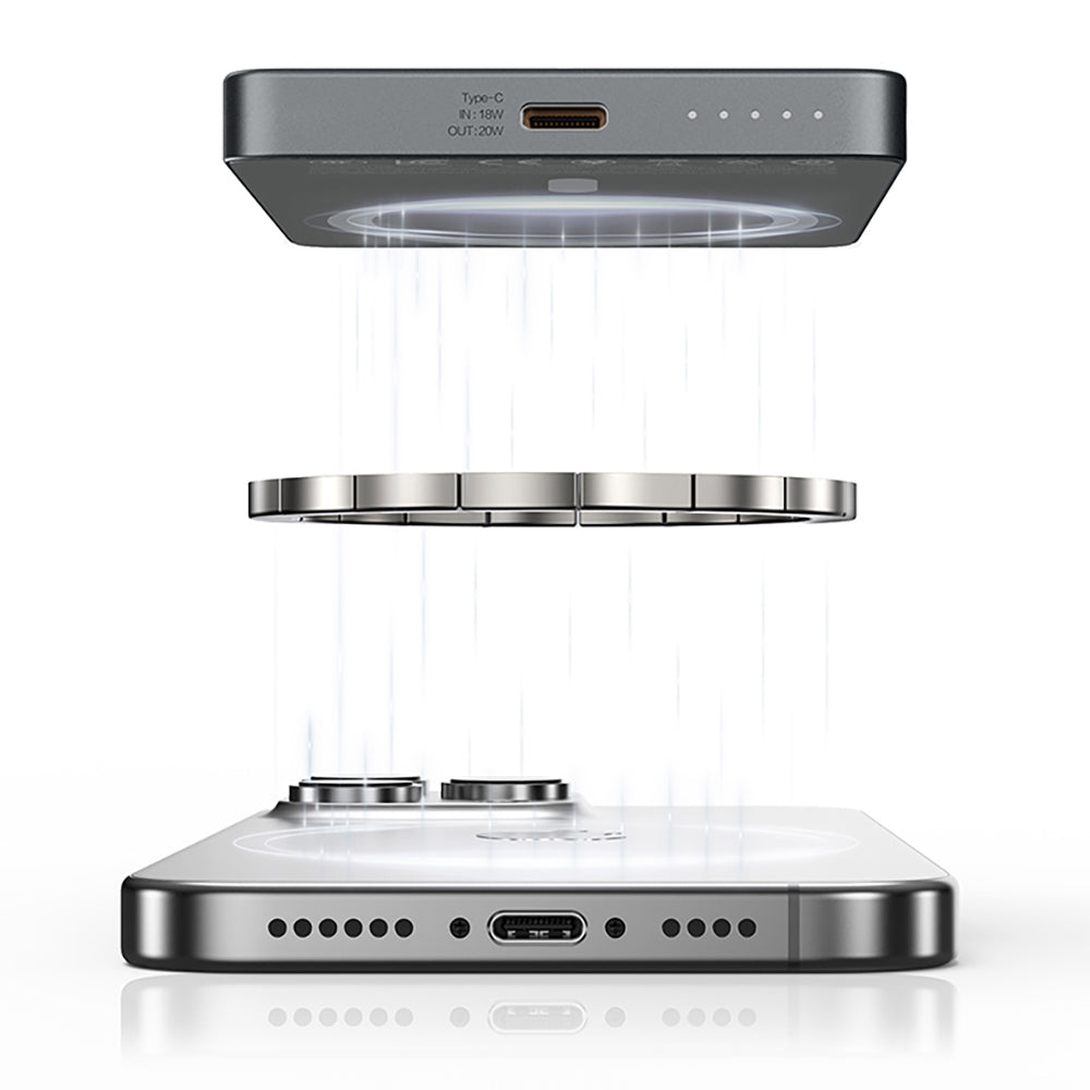 Recci RP33 PD 20W Ultra İnce Led Göstergeli Hızlı Şarj Özellikli Wireless Powerbank 15W 5000mAh Gold