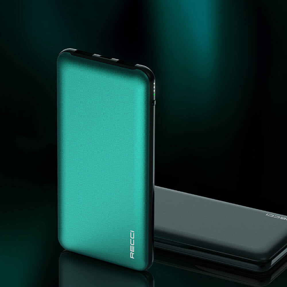 Recci RPB-P05 Greeny Serisi LED Işık Göstergeli Hızlı Şarj Özellikli Taşınabilir Powerbank 22.5W 10000mAh Yeşil