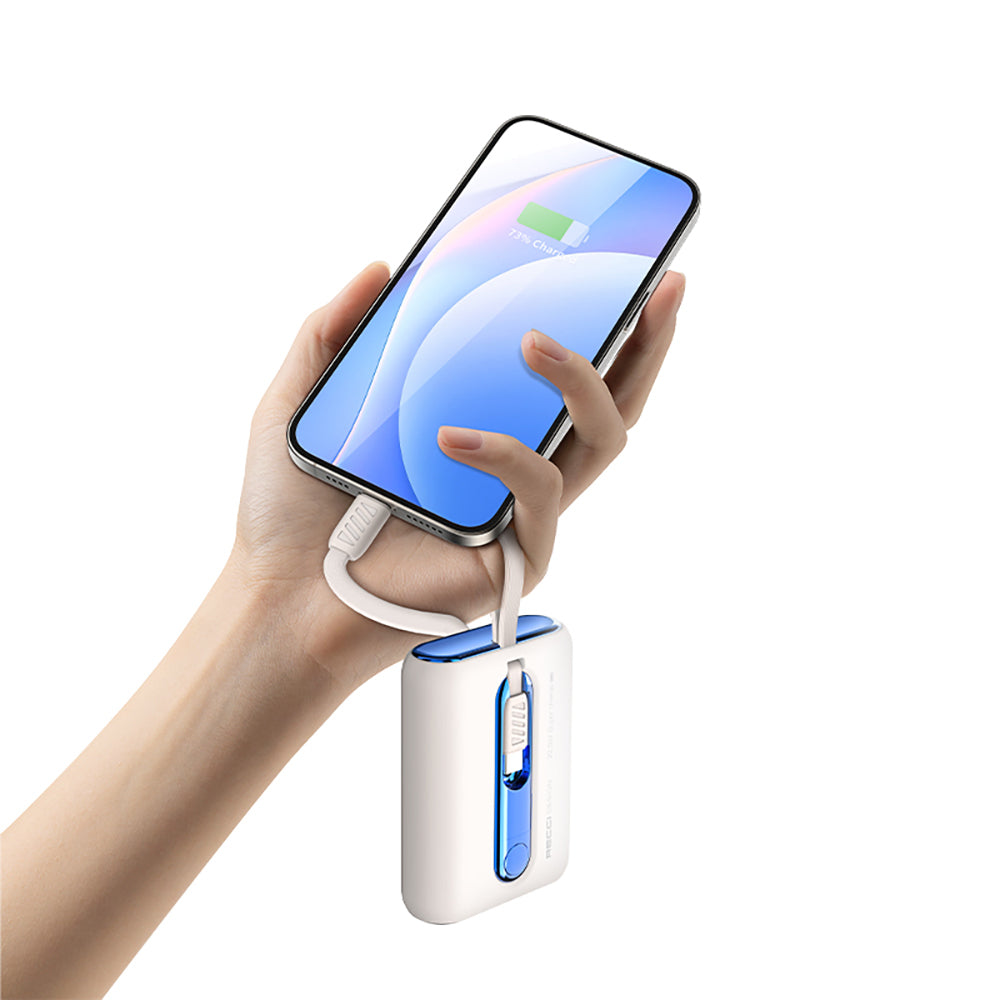 Recci RPB-P12C PD 20W Askı İpli Hızlı Şarj Özellikli Type-C Kablolu Powerbank 22.5W 10.000mAh Bej