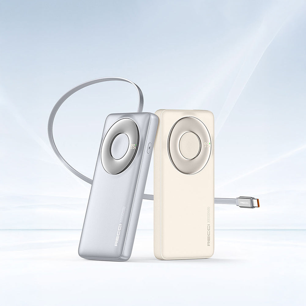 Recci RPB-P58 PD Hızlı Şarj Özellikli Type-C Kablolu Powerbank 22.5W 10.000mAh Gri
