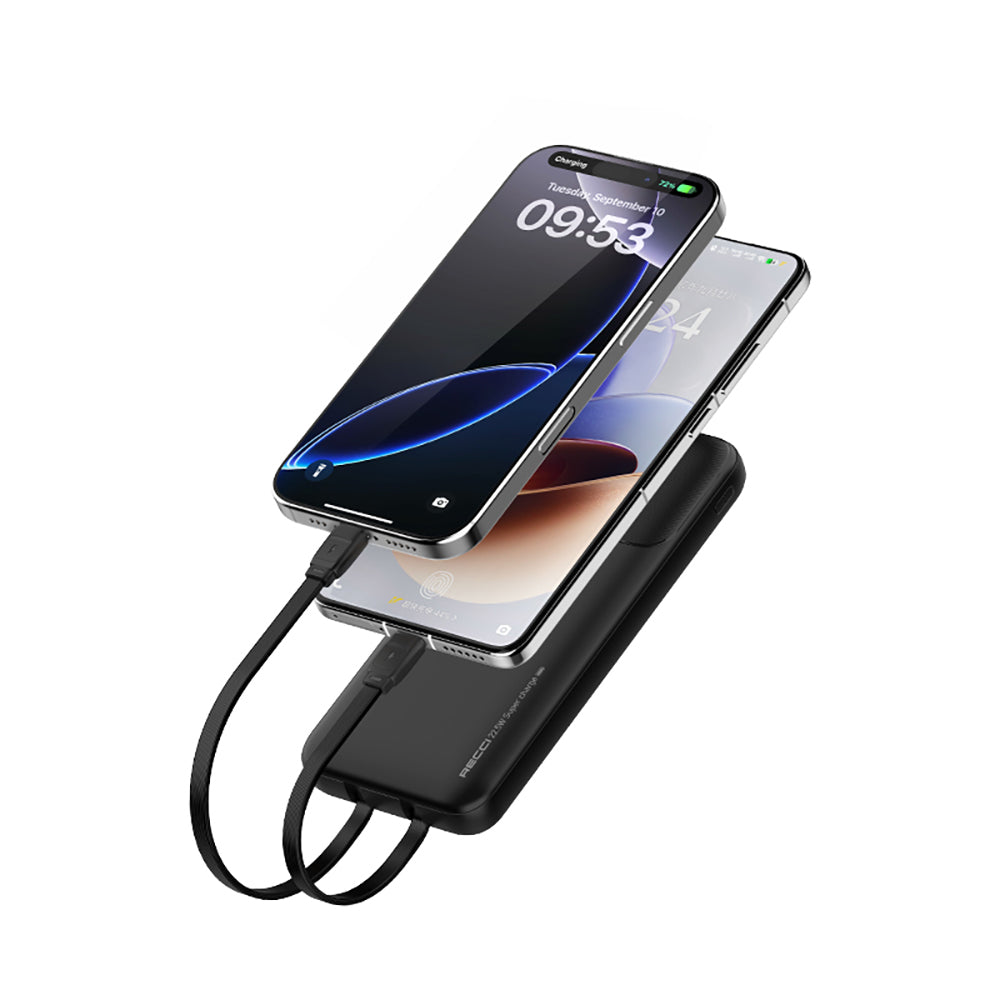 Recci RPB-P67 PD 20W Dijital LED Göstergeli Hızlı Şarj Özellikli Type-C ve Lightning Kablolu Powerbank 22.5W 10000mAh