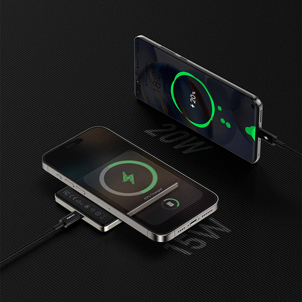 Recci RPB-W20 Taşınabilir Wireless Şarj ve PD Hızlı Şarj Özellikli Powerbank 15W 4900mAh Mavi