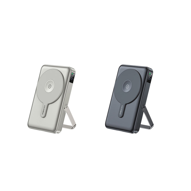 Recci RPB-W27 Galaxy Serisi Dijital LED Göstergeli Kablosuz Şarj Özellikli Type-C ve Lightning Kablolu Powerbank 20W 10.000mAh Gold