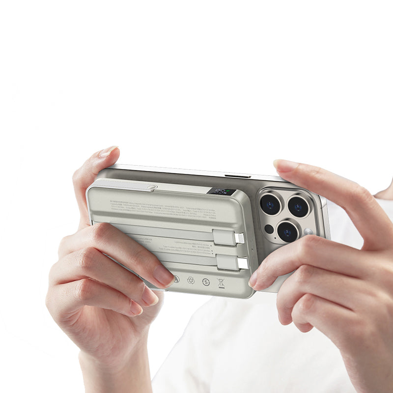 Recci RPB-W27 Galaxy Serisi Dijital LED Göstergeli Kablosuz Şarj Özellikli Type-C ve Lightning Kablolu Powerbank 20W 10.000mAh Gold