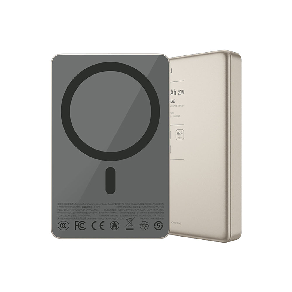 Recci RPB-W36 Ultra İnce PD 20W Hızlı Şarj Özellikli Wireless Powerbank 15W 10000mAh Gold