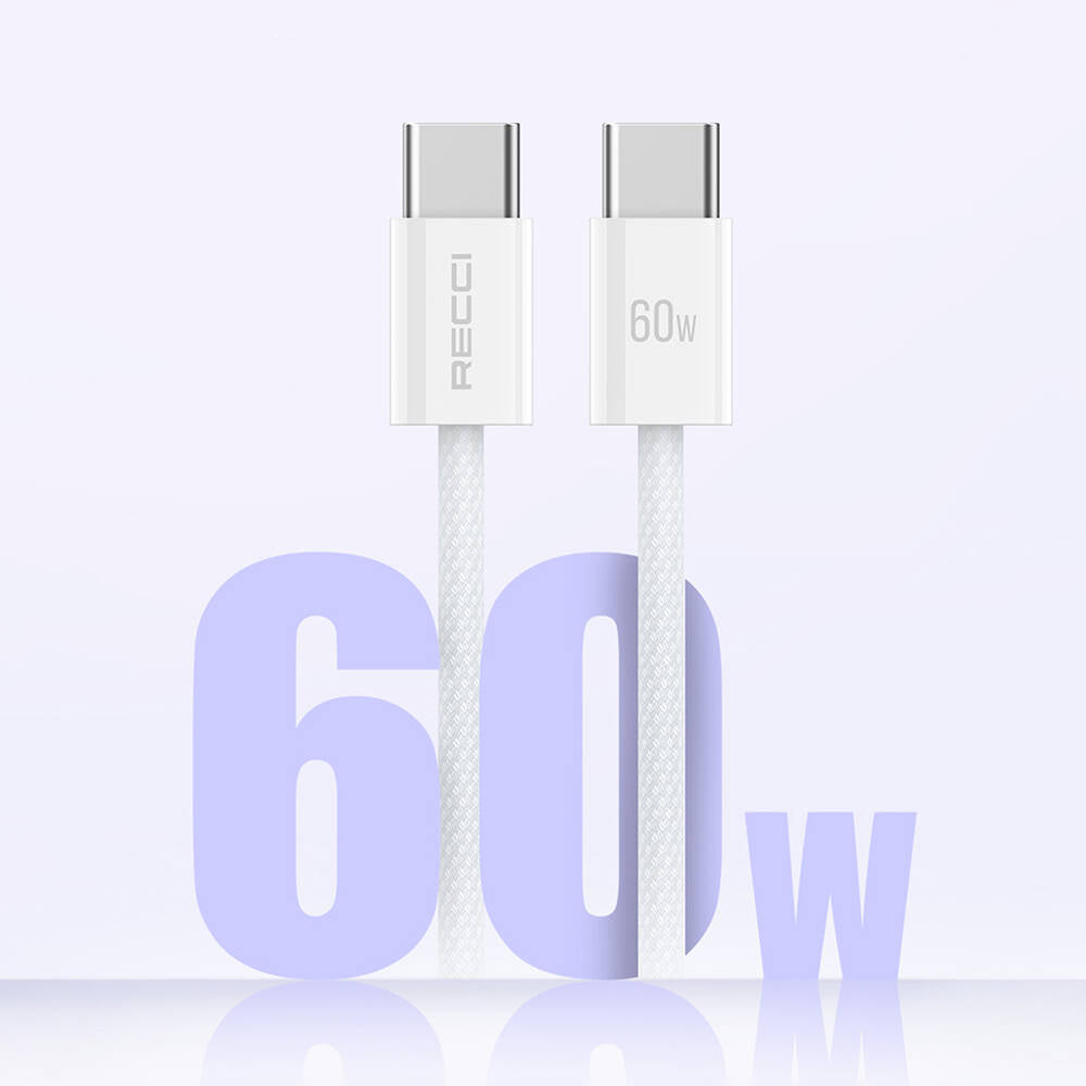 Recci RS13CC Nature Serisi 60W Hızlı Şarj Özellikli Type-C To Type-C PD Kablo 1.2M Beyaz