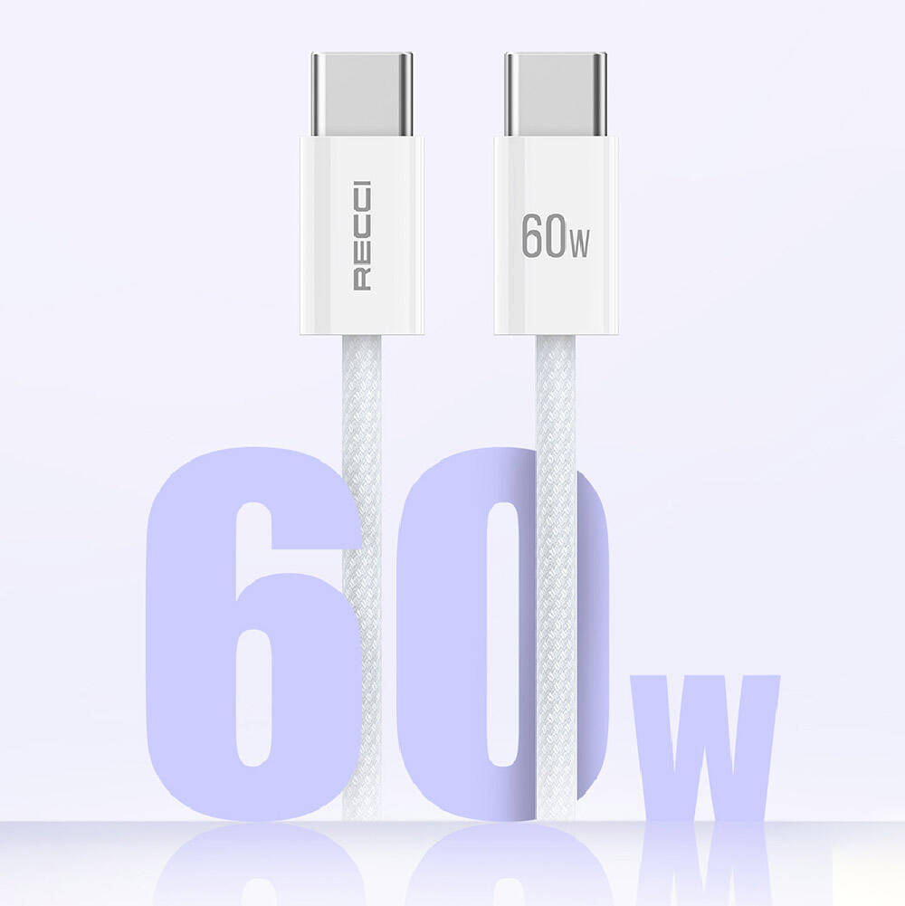 Recci RS15CC Nature Serisi 60W Hızlı Şarj Özellikli Type-C To Type-C PD Kablo 2M Beyaz