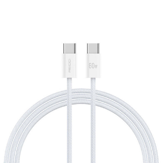 Recci RS15CC Nature Serisi 60W Hızlı Şarj Özellikli Type-C To Type-C PD Kablo 2M Beyaz