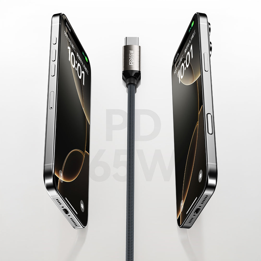 Recci RS35CC Type-C to Type-C PD 65W Örgü Tasarımlı Hızlı Şarj Özellikli Data ve Şarj Kablosu 1M Gri