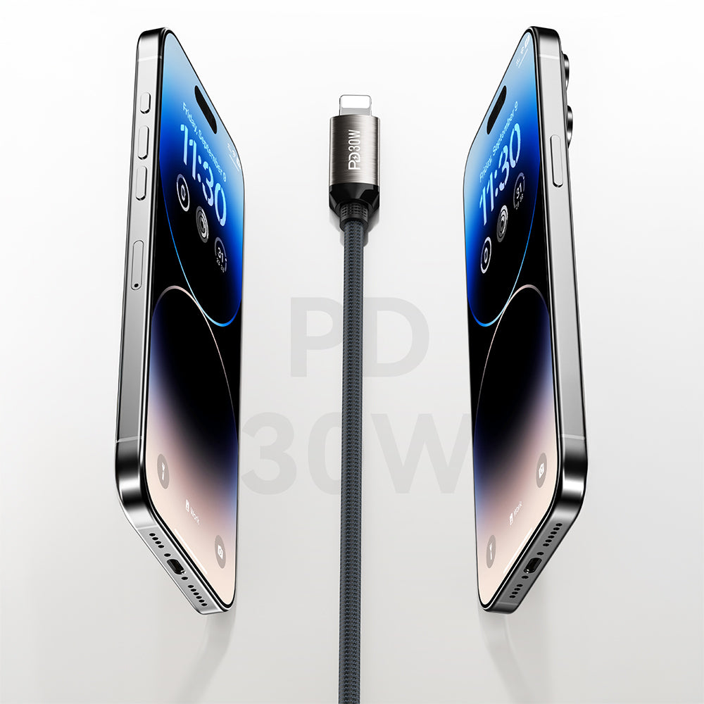 Recci RS35CL Type-C to Lightning PD 30W Örgü Tasarımlı Hızlı Şarj Özellikli Data ve Şarj Kablosu 1M Gri