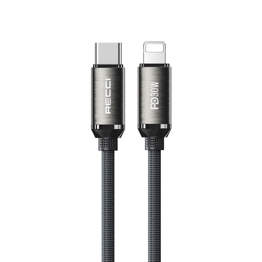 Recci RS35CL Type-C to Lightning PD 30W Örgü Tasarımlı Hızlı Şarj Özellikli Data ve Şarj Kablosu 1M Gri