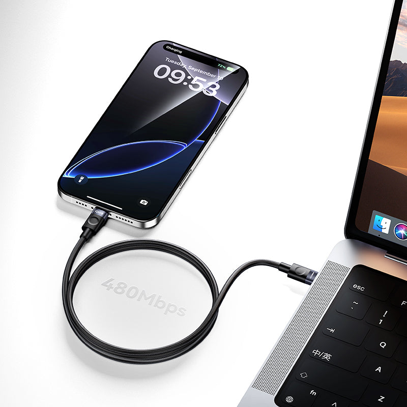 Recci RS50CL Type-C to Lightning PD Örgü Tasarımlı Hızlı Şarj Özellikli Data ve Şarj Kablosu 30W 1M Siyah