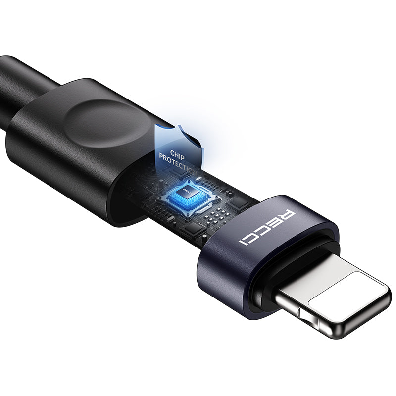 Recci RS50CL Type-C to Lightning PD Örgü Tasarımlı Hızlı Şarj Özellikli Data ve Şarj Kablosu 30W 1M Siyah