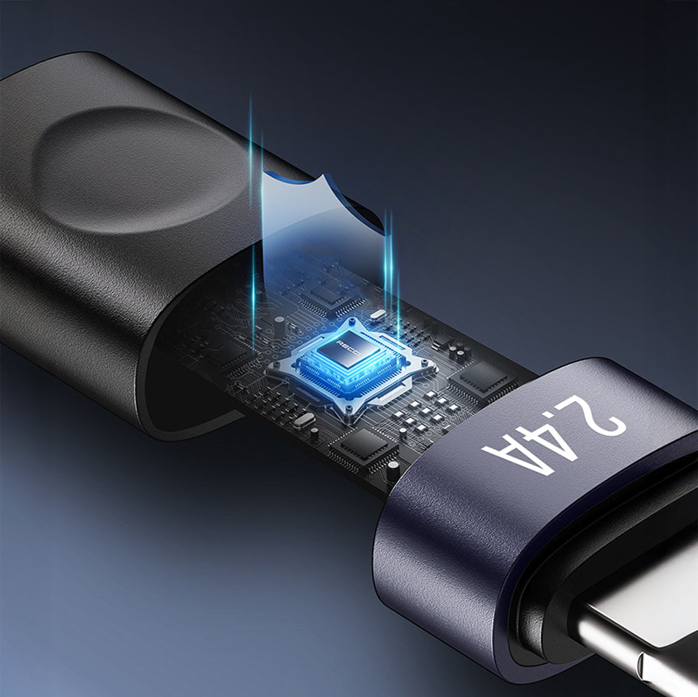 Recci RS50L USB-A to Lightning Örgü Tasarımlı Hızlı Şarj Özellikli Data ve Şarj Kablosu 1M Siyah