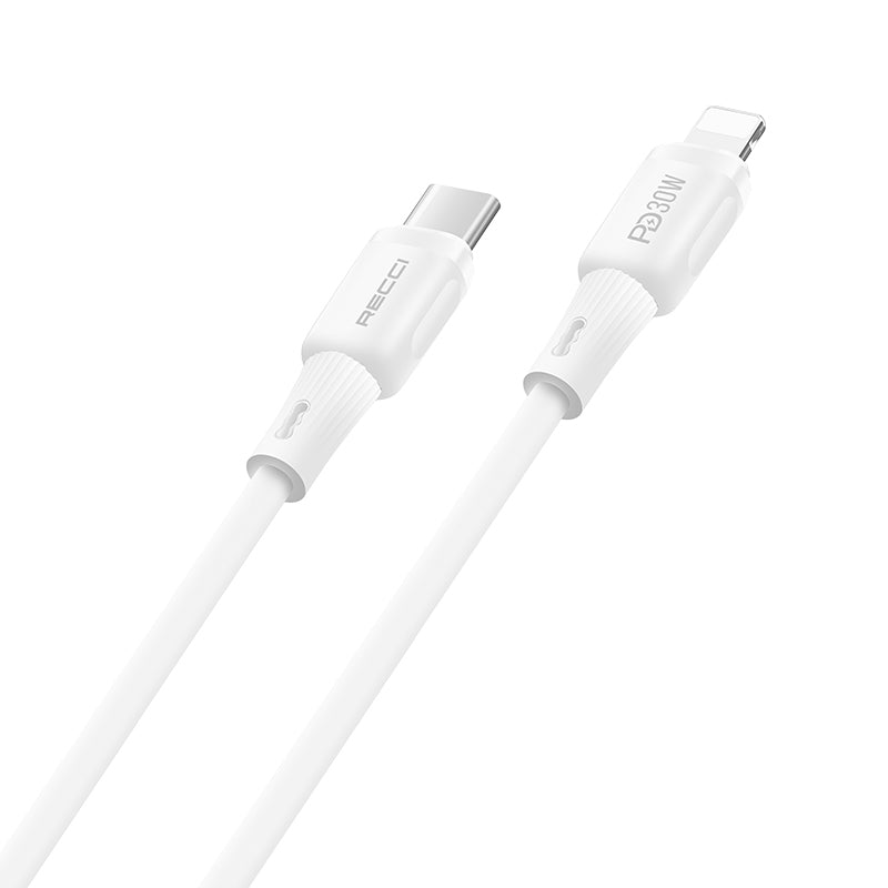 Recci RS52CL Type-C to Lightning PD Hızlı Şarj Özellikli Data ve Şarj Kablosu 30W 1M Beyaz