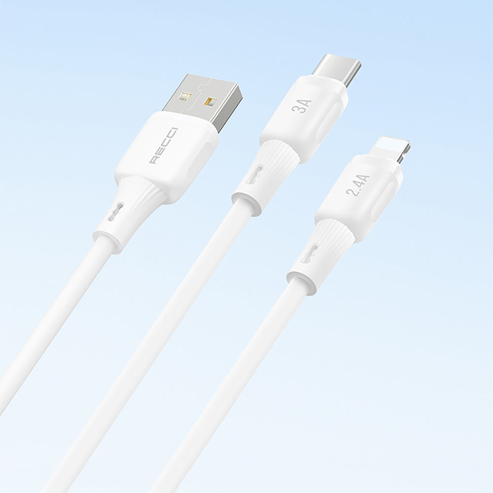 Recci RS52L USB-A to Lightning 2.4A Hızlı Şarj Özellikli Data ve Şarj Kablosu 1M Beyaz