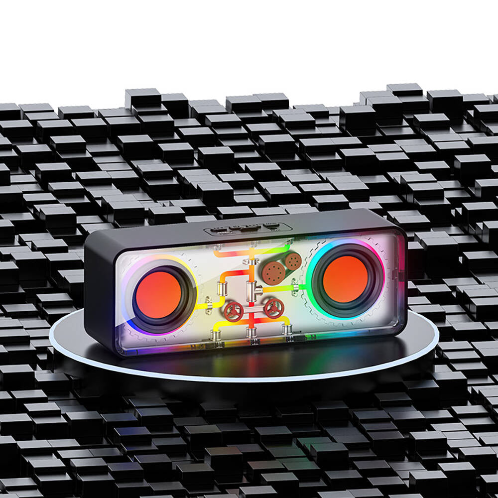 Recci RSK-W38 Space Station Serisi RGB Led Işıklı Bluetooth Hoparlör FM Radio Özellikli Siyah