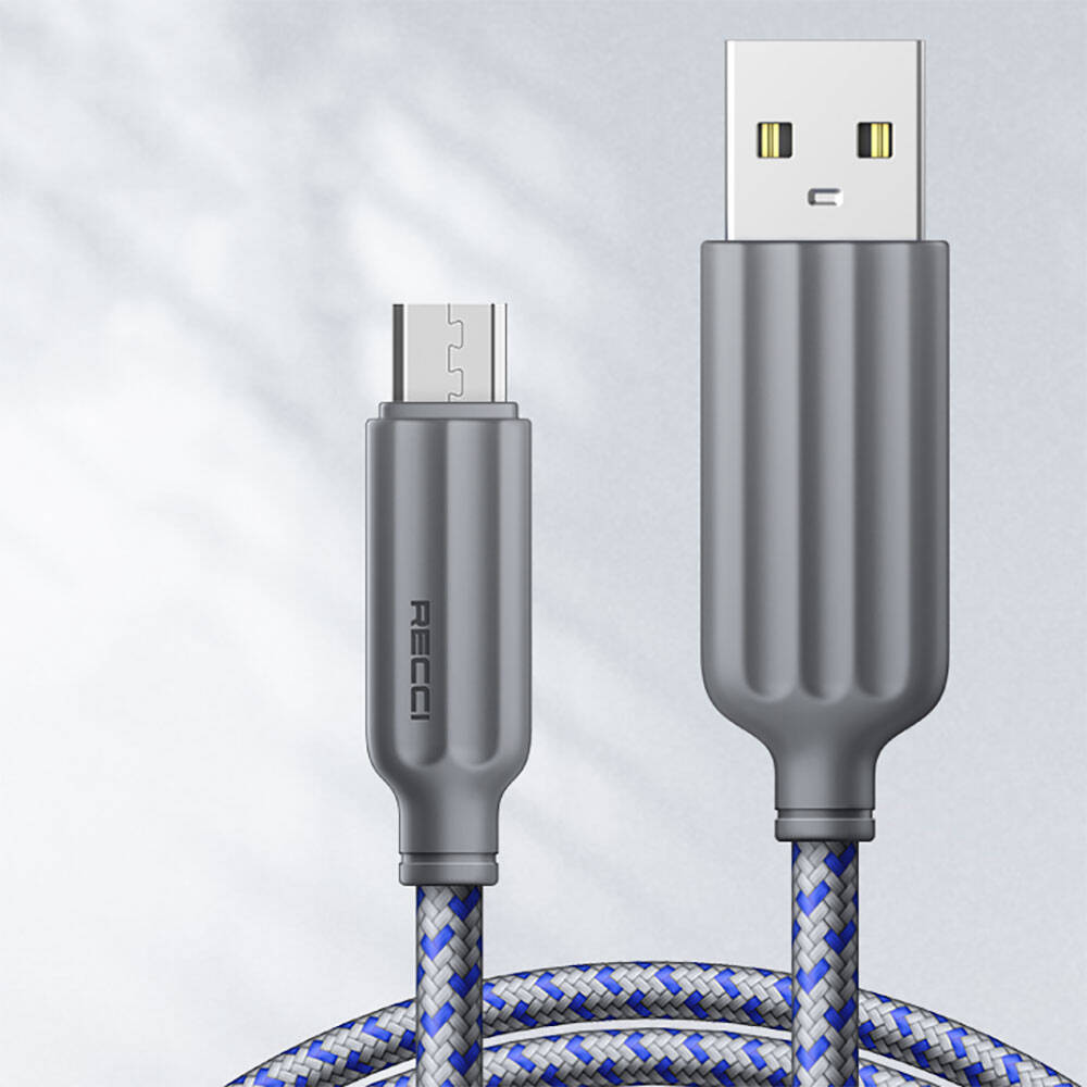 Recci RTC-N23M 2.4A Hızlı Şarj Özellikli Micro to USB-A Kablo 1M Mavi