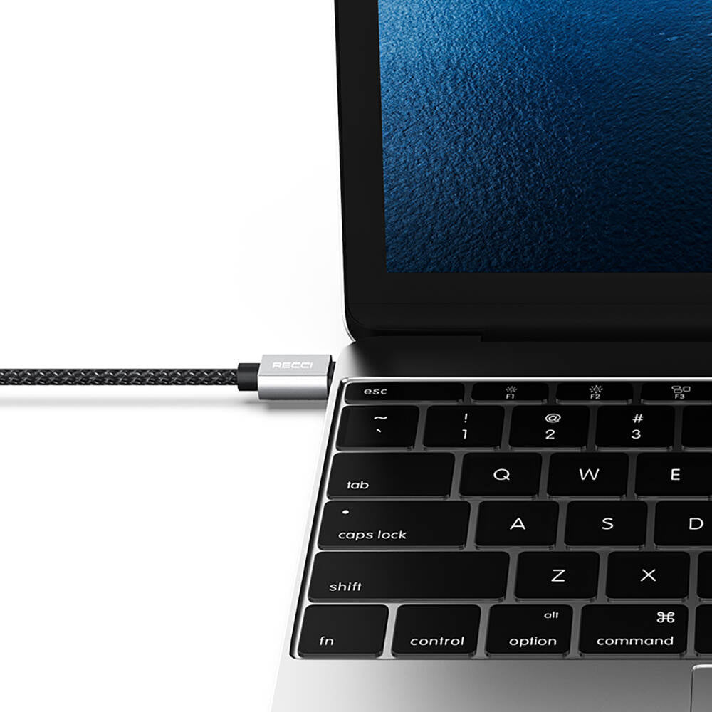 Recci RTC-P08CC Type-C to Type-C PD 100W 5A Hızlı Şarj Naylon Örgü Tasarım Şarj ve Data Kablosu 1.5M Siyah