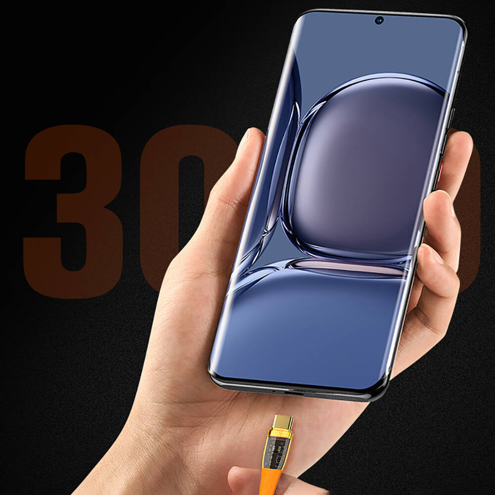 Recci RTC-P19C Amber Serisi USB-A to Type-C 6A Şeffaf Tasarım Şarj ve Data Kablosu 1.5M Turuncu