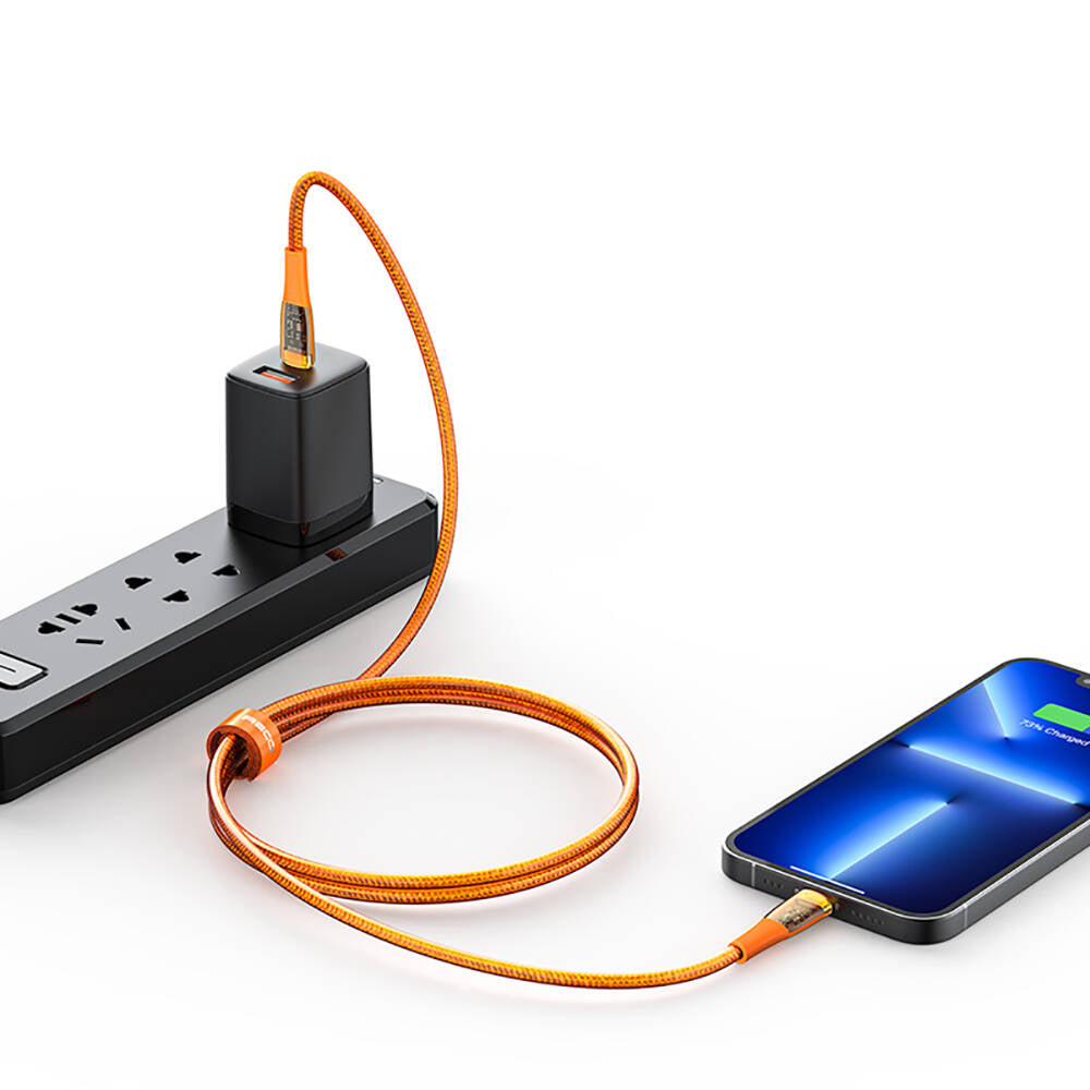 Recci RTC-P19C Amber Serisi USB-A to Type-C 6A Şeffaf Tasarım Şarj ve Data Kablosu 1.5M Turuncu