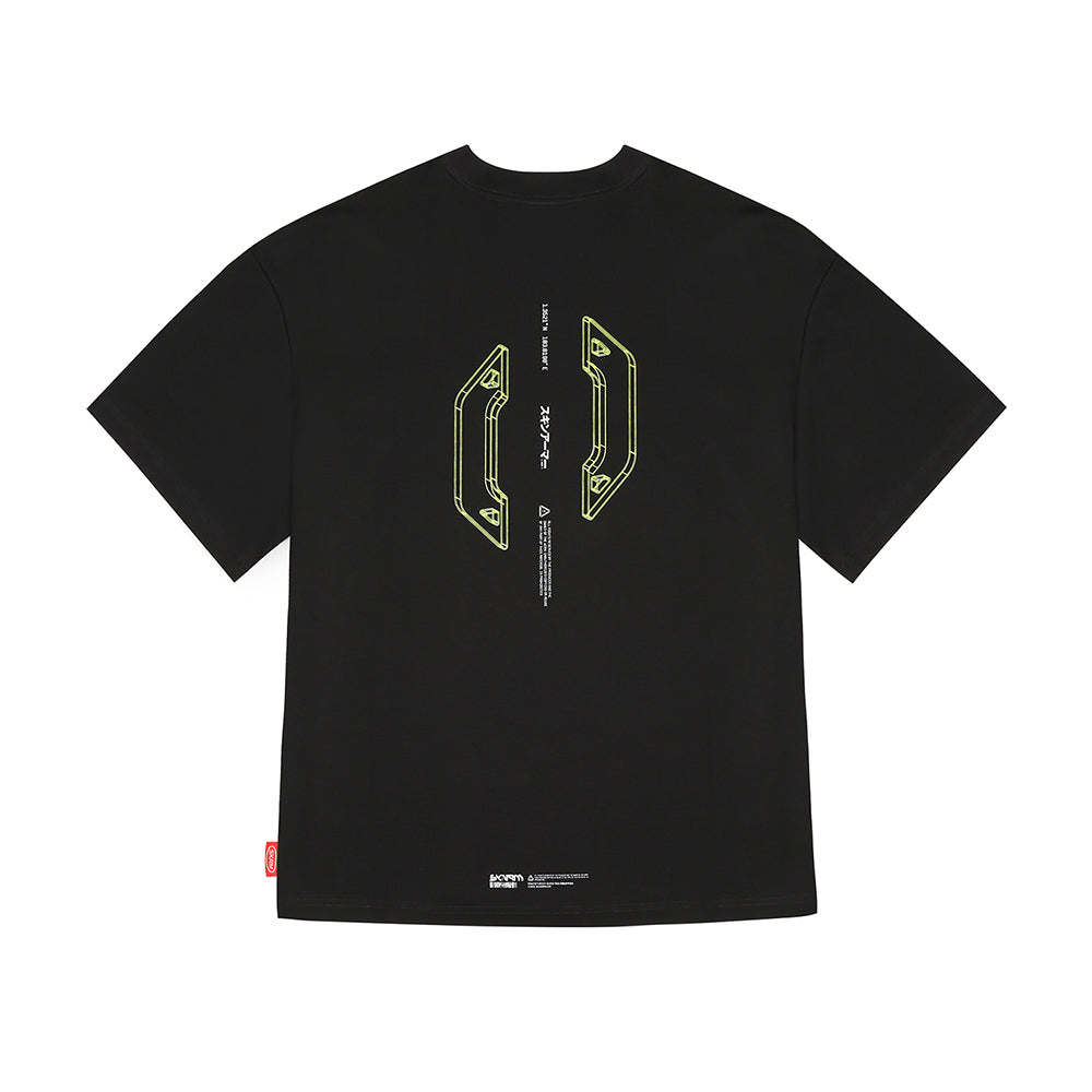 Skinarma Cypher Kısa Kollu Oversize Unisex Bisiklet Yaka Siyah Tişört