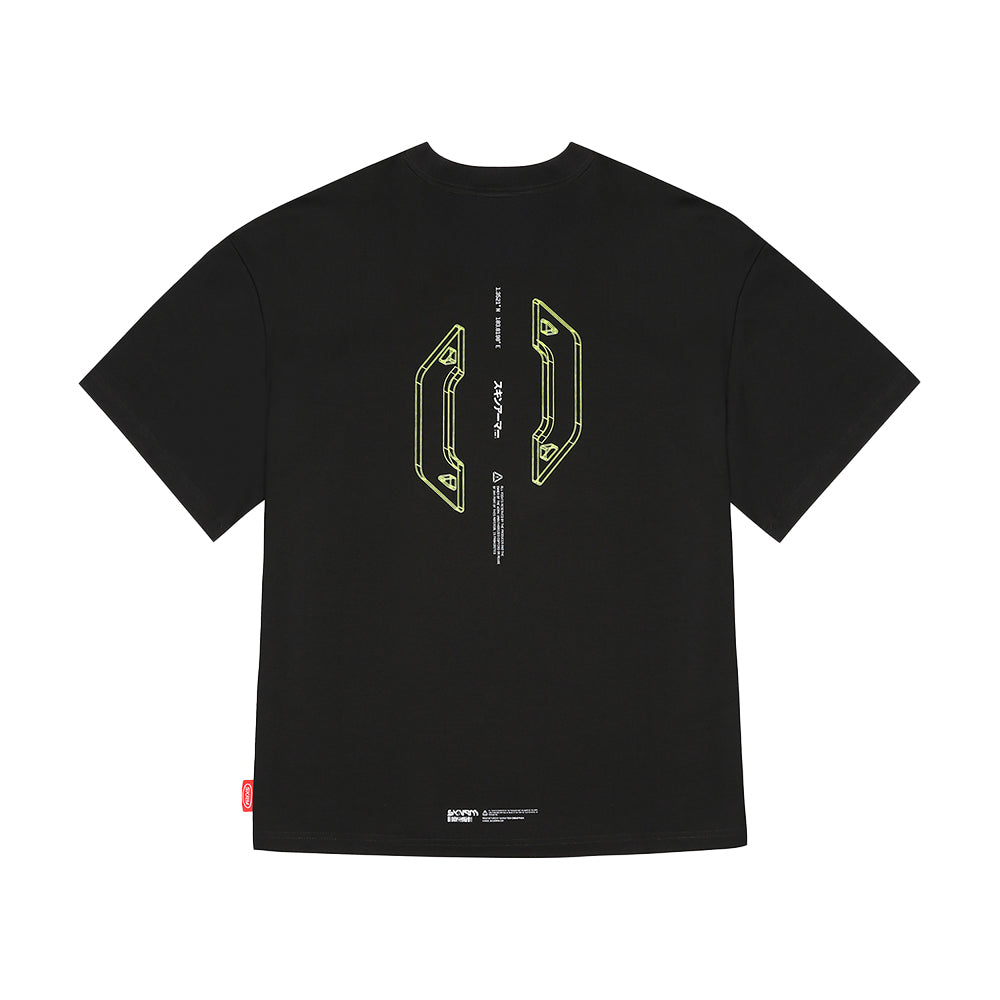 Skinarma Cypher Kısa Kollu Oversize Unisex Bisiklet Yaka Siyah Tişört