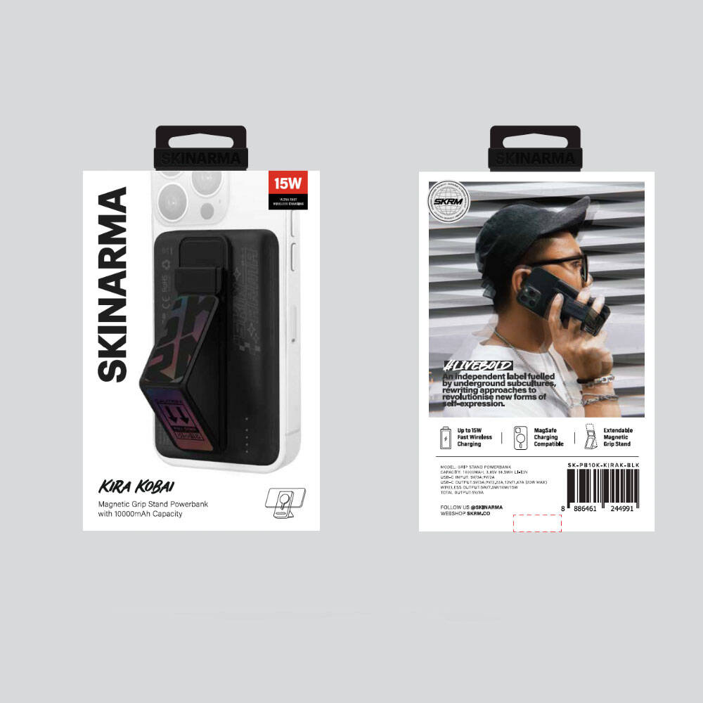 SkinArma Kira Kobai Holografik Tasarımlı Standlı Wireless ve PD Hızlı Şarj Özellikli Powerbank 15W 10000mAh Gümüş