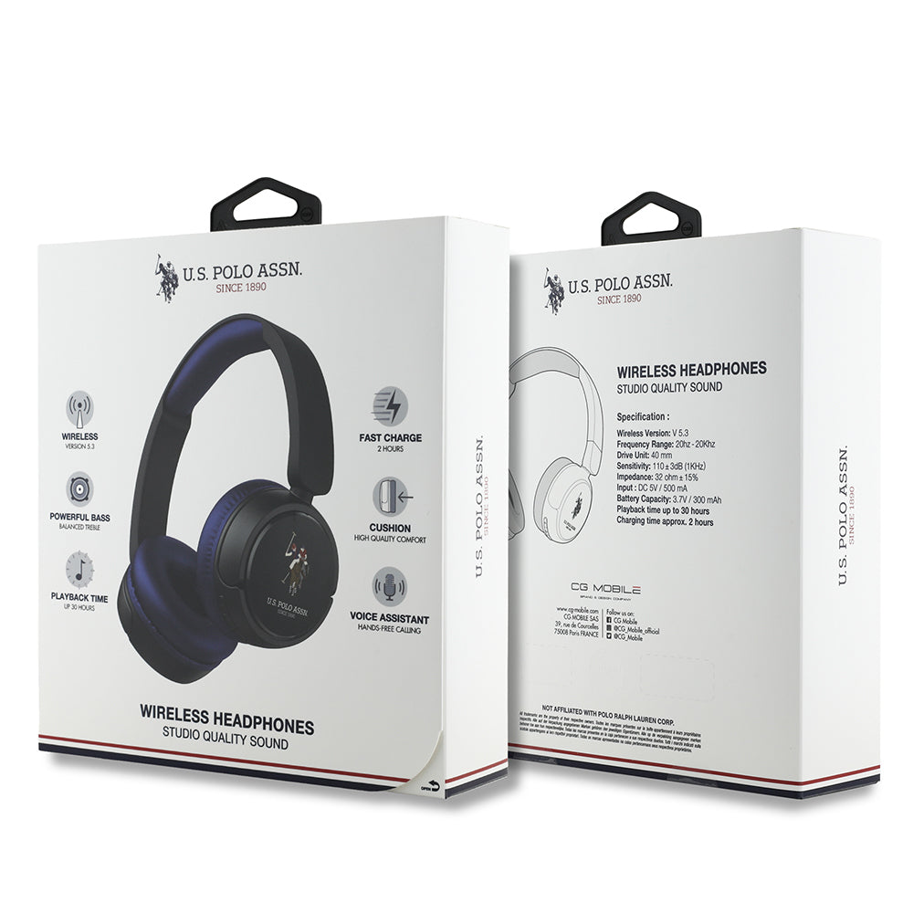 U.S Polo Assn. Orjinal Lisanslı Katlanabilir Ayarlanabilir Baskı Logolu Kulak Üstü Bluetooth Kulaklık v5.3 Siyah