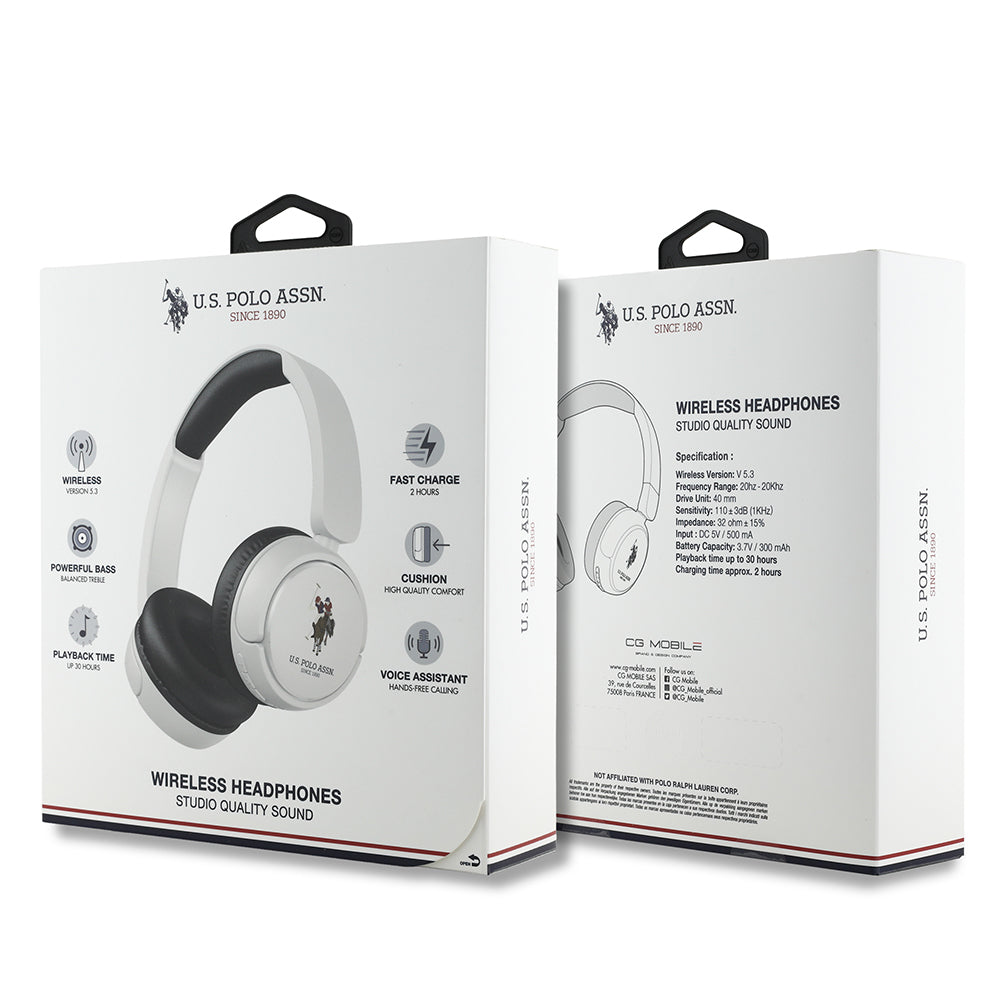 U.S Polo Assn. Orjinal Lisanslı Katlanabilir Ayarlanabilir Baskı Logolu Kulak Üstü Bluetooth Kulaklık v5.3 Siyah