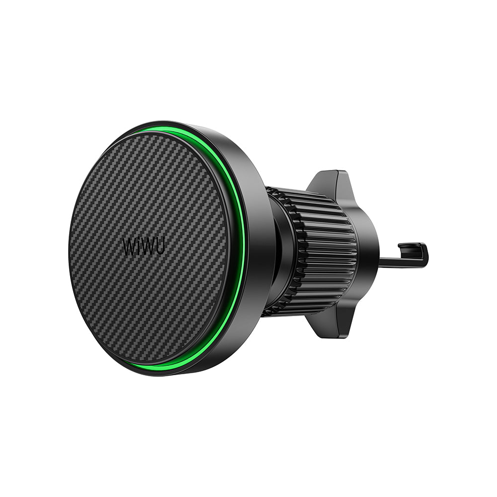 Wiwu CH-325 M-safe Şarj Özellikli Aramid Fiber Qi2 Teknolojili Havalandırma Tasarım Araç Telefon Tutucu 15W Siyah