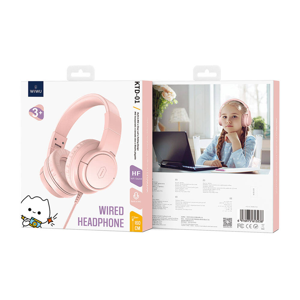 Wiwu KTD-01 Hi-Fi Ses Kaliteli Kablolu Katlanabilir 3.5mm Kulak Üstü Kulaklık Pembe