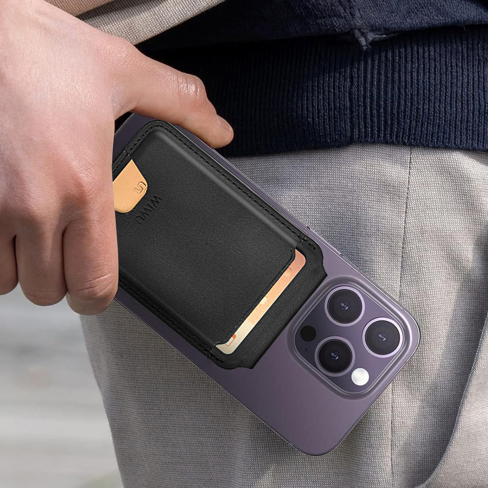 Wiwu MW-005 Magnetik Standlı Kartlık Qi Kablosuz Şarj Uyumlu FindMy Özellikli Mag Wallet Kahverengi