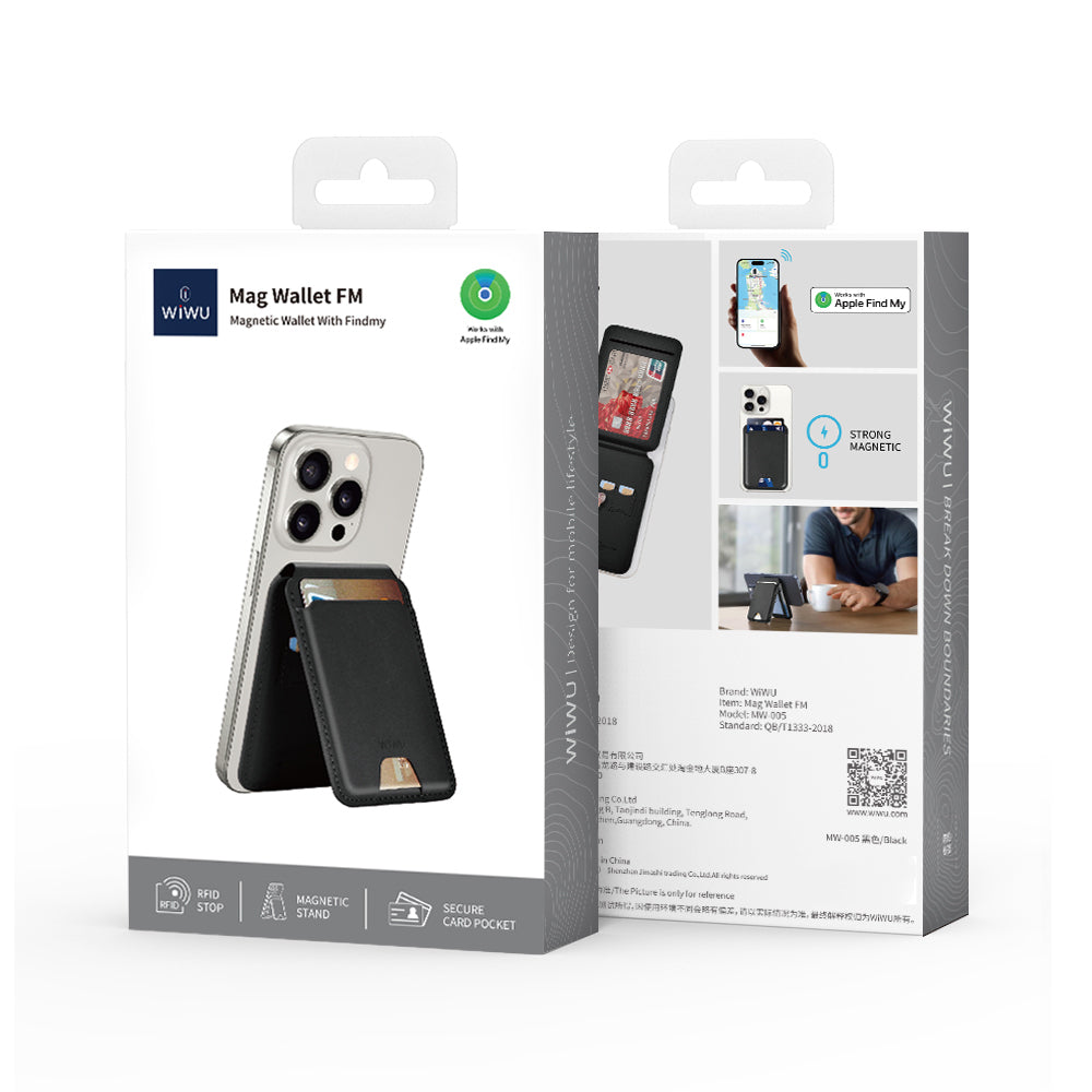 Wiwu MW-005 Magnetik Standlı Kartlık Qi Kablosuz Şarj Uyumlu FindMy Özellikli Mag Wallet Siyah