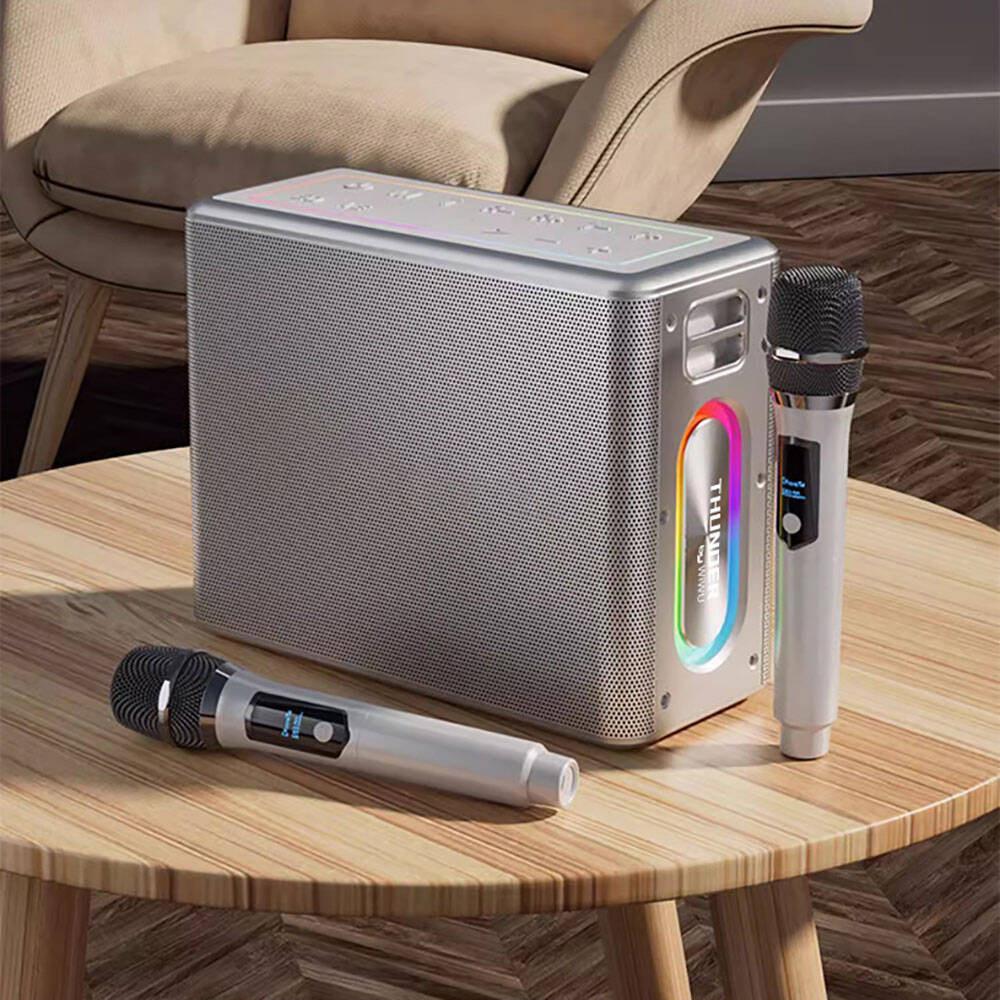 Wiwu P19 Thunder Bluetooth Speaker Hoparlör ve Karaoke Bluetooth Çift Mikrofon Gümüş