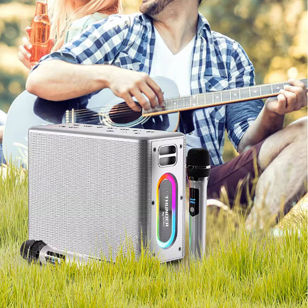 Wiwu P19 Thunder Bluetooth Speaker Hoparlör ve Karaoke Bluetooth Çift Mikrofon Gümüş