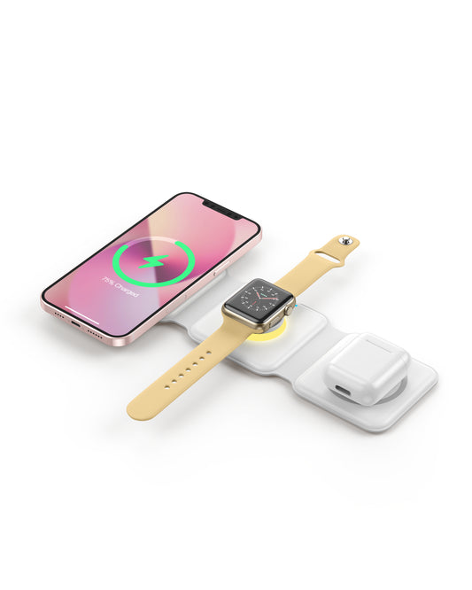 Wiwu Power Air M6 3 in 1 Mıknatıslı Kablosuz Şarj Standı Beyaz