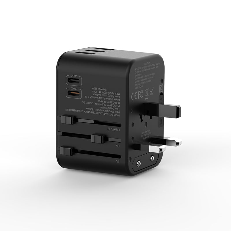 Wiwu UA-303 Çoklu Universal TR/US/UK/AUS/EU Uyumlu Şarj Adaptörü 33.5W Siyah