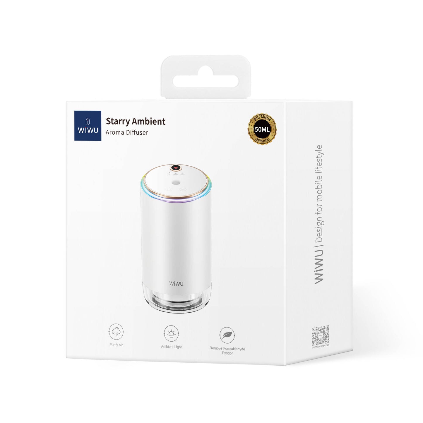 Wiwu Wi-AR003 Yıldızlı Ortam Aydınlatmalı RGB Işıklı Hava Nemlendirici ve Aromalı Araç Koku Difüzörü Beyaz