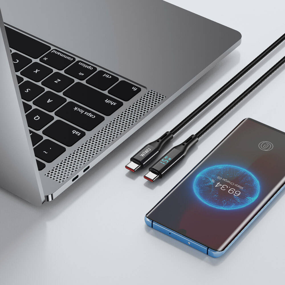 Wiwu Wi-C020 Thor Serisi 100W Hızlı Şarj Özellikli Type-C to Type-C Kablo 1.2M Gri